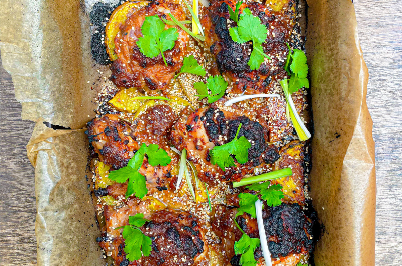 Sticky Miso Chicken Thighs with Butternut Squash