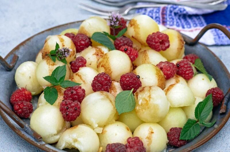 A Simple Raspberry and Sweet Melon Fruit Salad