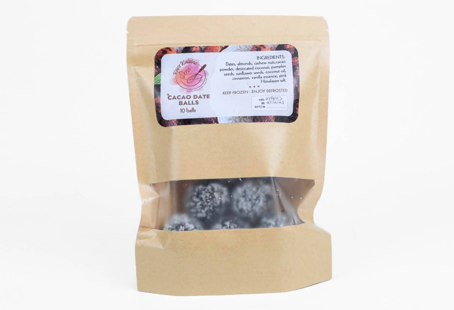 Kavz Kuizine Gluten Free Cacao Date Balls – 10 Balls (Frozen)