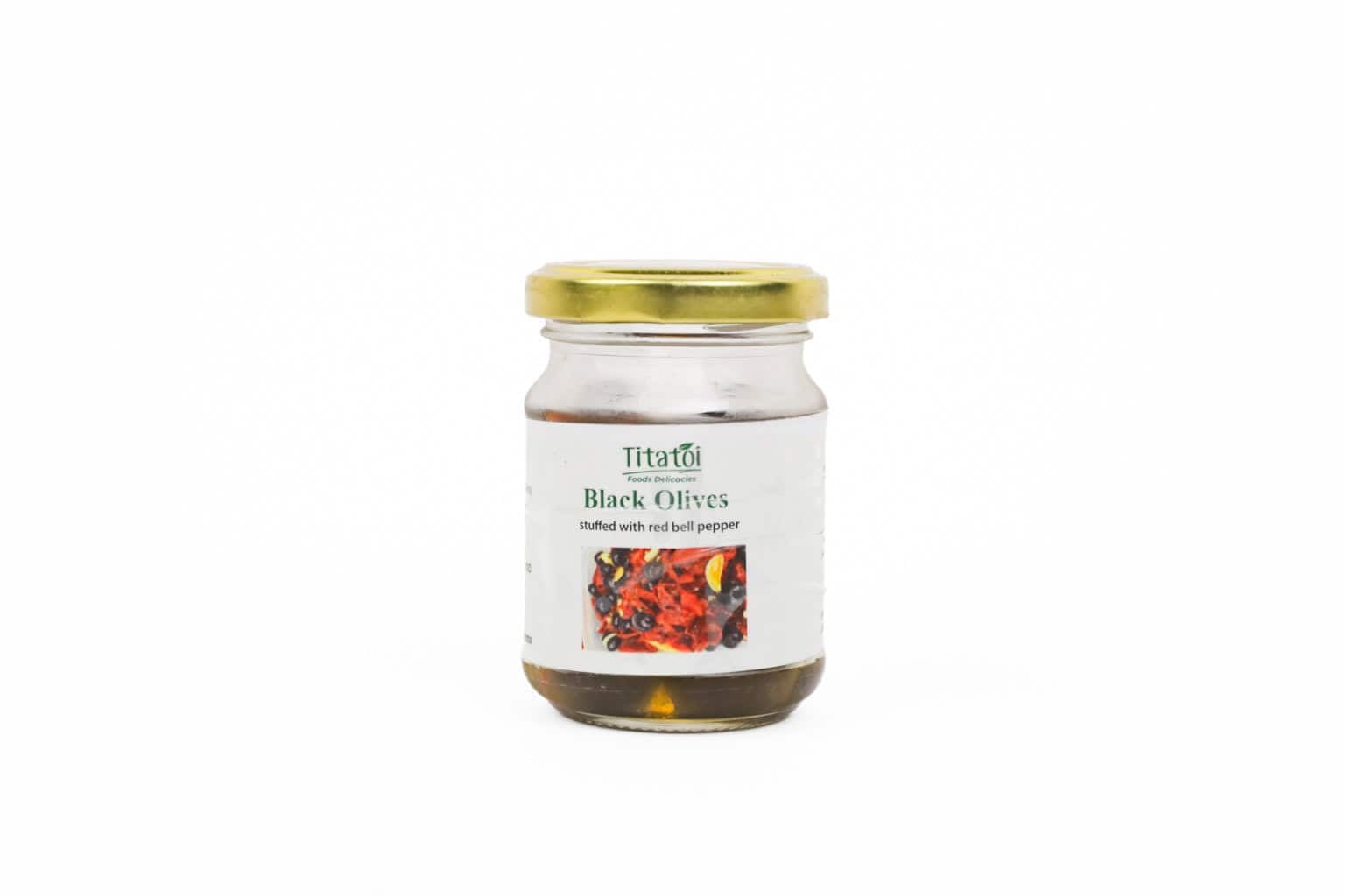 Titatoi Black Olives Stuffed With Red Bell Pepper – 100g