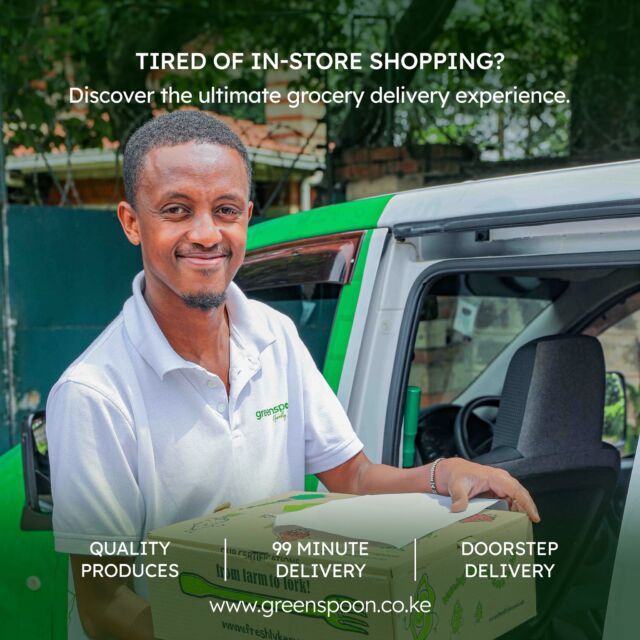 Sundays ☀️ are perfect for indoor relaxation 🧘, so why not simplify your day by shopping online with Greenspoon 🛒? 

Opt for GreenspoonGo at checkout, and we’ll handle the rest, delivering directly to your doorstep! 

Plus, enjoy Kes. 1,000 off your first order with code: SHOPONLINE1000. 😊